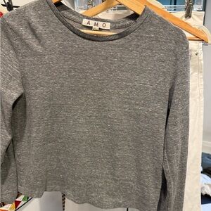 AMO Womens S Gray Long Sleeve Shirt Anthropologie